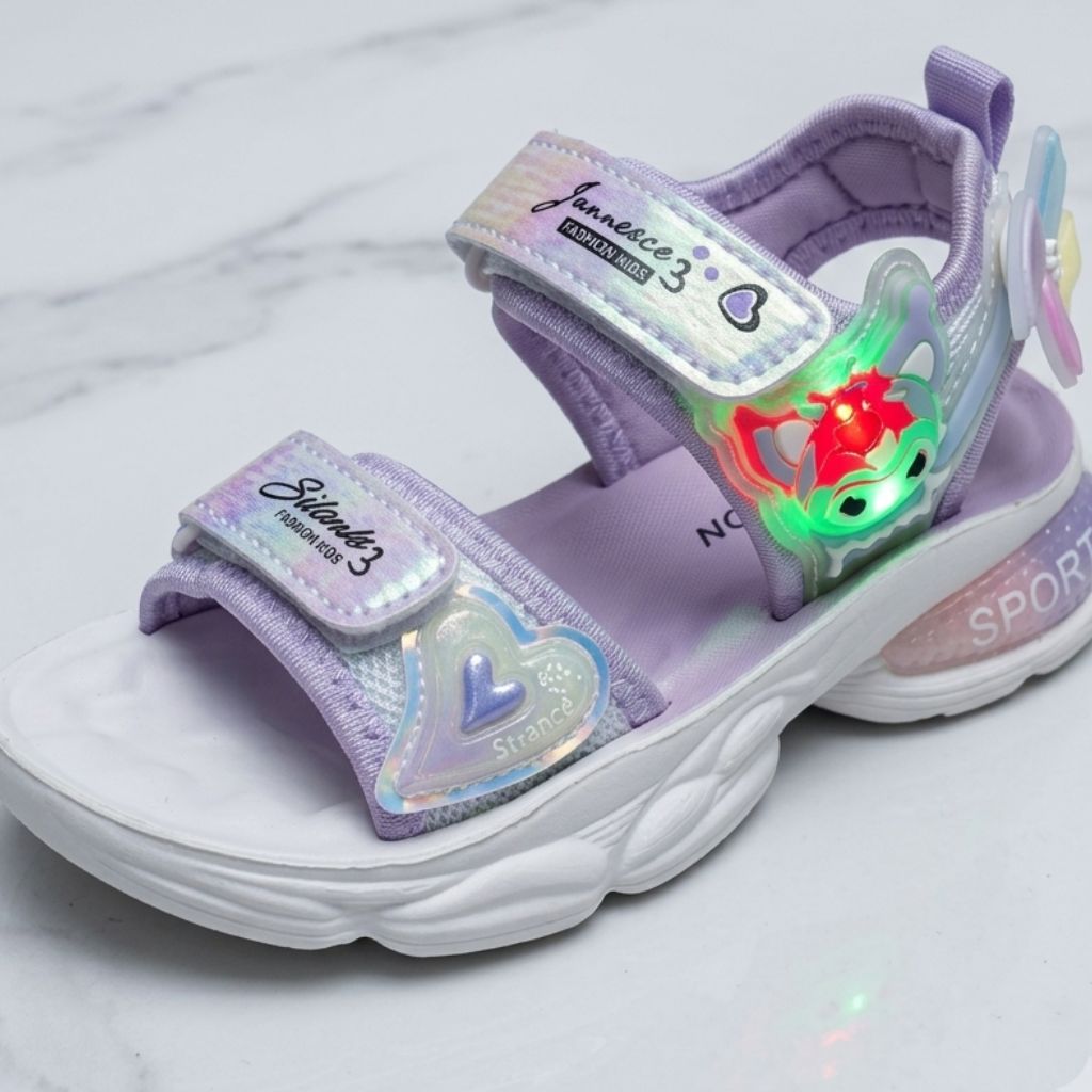 Sandales de sport lumineuses à LED pour filles – Motif cœur de dessin animé mignon | Sandales d'été légères, douces et ajustables