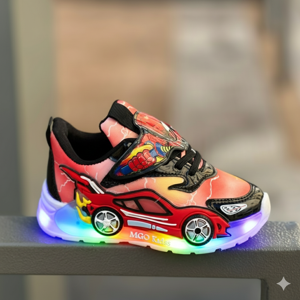 Children’s Light-Up Sneakers with Hero Print, Comfortable LED Running Shoes for Boys