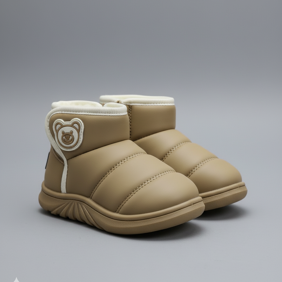 Girls’ Winter Boots: Warm Plush, Anti‑Slip, Bear Patch