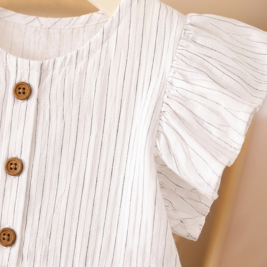 2026 New girls Summer Outfit Set Striped Cotton Shirt Shorts & Dress Soft Breathable Clothes for Girls