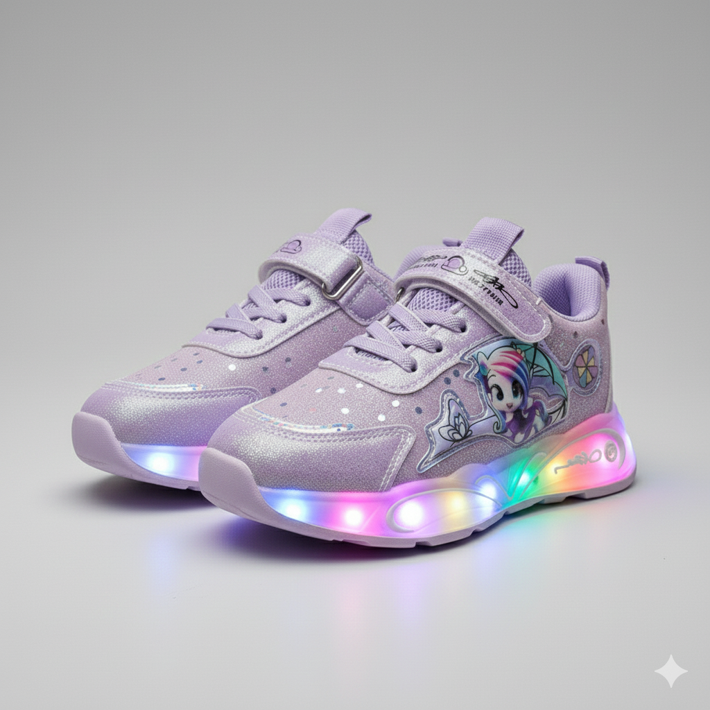 Girls Glitter Velcro Sneakers - Fast On, Strap+Laces Secure