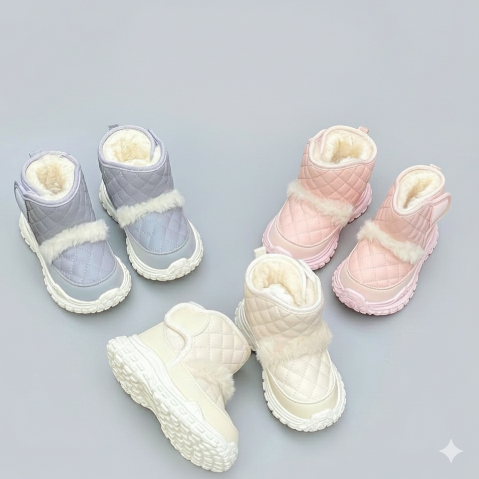 Toddler Kids Winter Snow Boots – Warm Faux Fur Lined Ankle Booties with Quilted Upper, Water-Resistant Outdoor Shoes with Anti-Slip Soft Sole for Girls & Boys