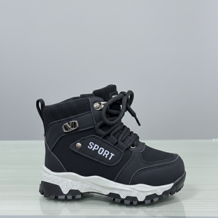 Bottines de sport pour enfants, chaussures d'hiver d'extérieur pour garçons et filles, baskets montantes antidérapantes, chaudes et confortables à lacets