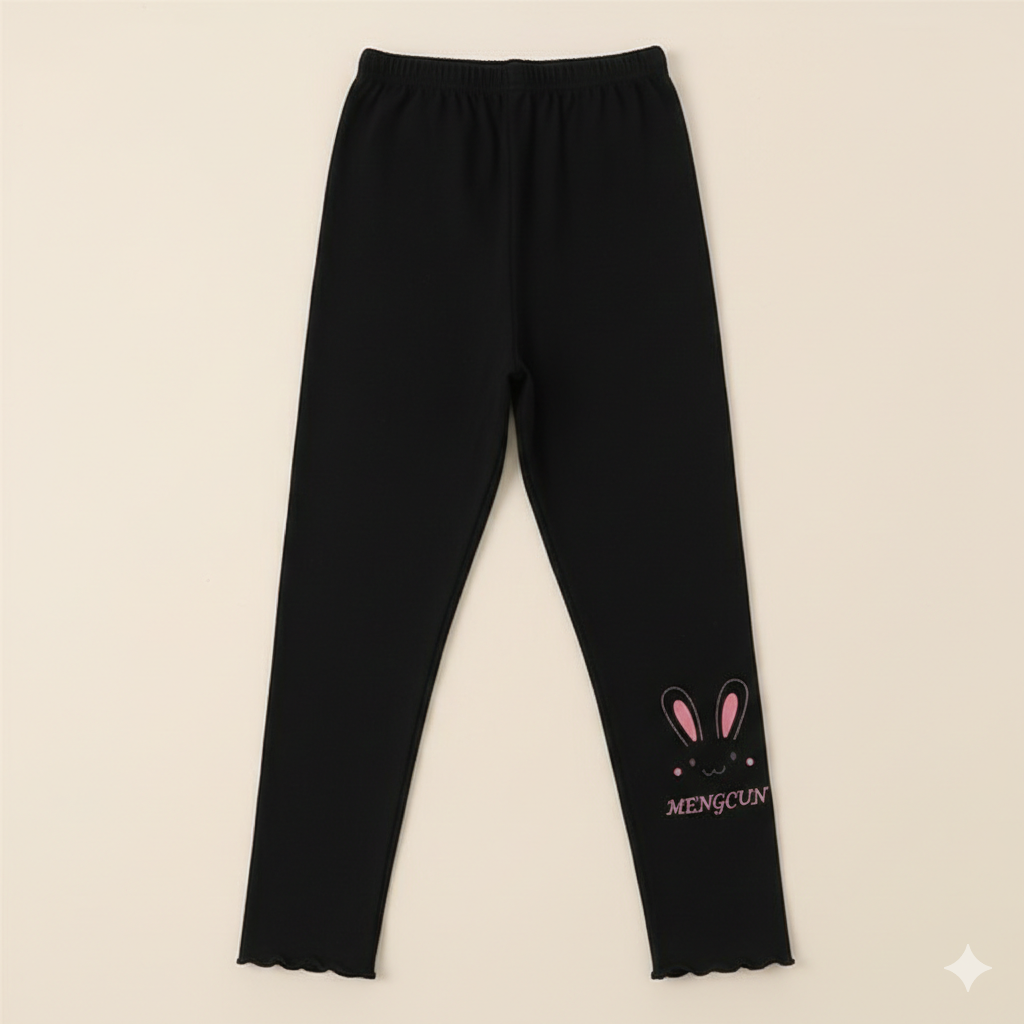 بنطلون ضيق للبنات بطبعة أرنب لطيفة - بنطلون قطني ناعم مطاطي