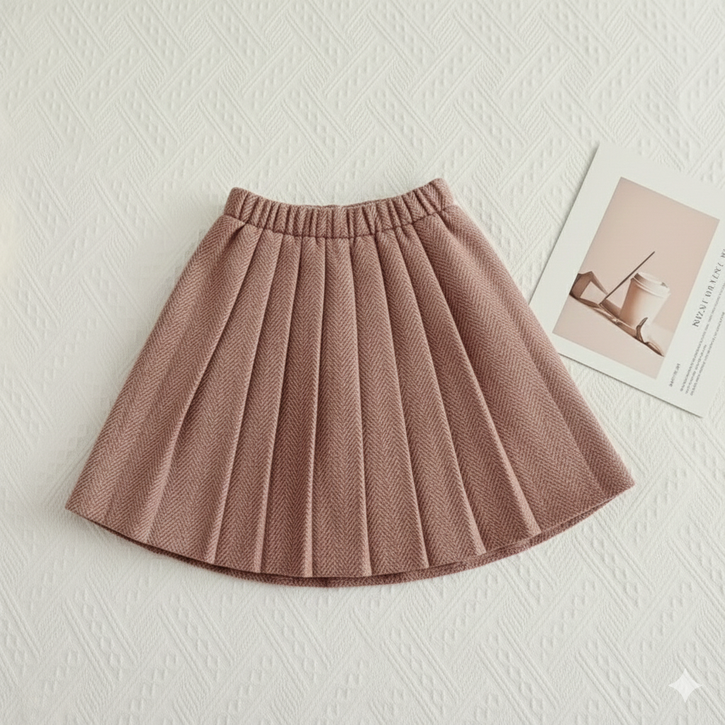 طقم من قطعتين للفتيات من معطف تويد كاجوال  وتنورة مطوية بتصميم كلاسيكي لفصل الخريف والشتاء