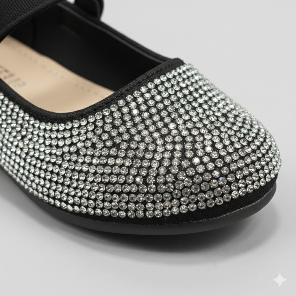 Girls Sparkly Mary Jane Flats with Bow – Elegant Rhinestone Party Shoes