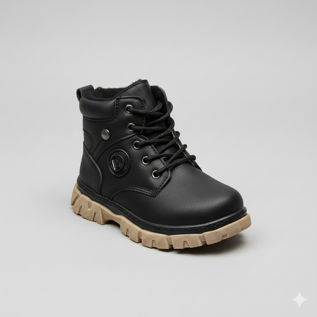 أحذية الكاحل المبطنة بالقطيفة للأولاد - أصابع دافئة، قبضة سميكة