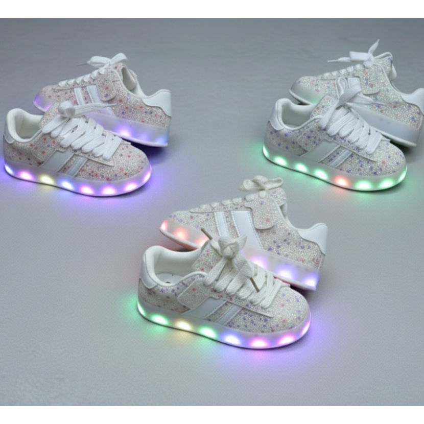 Girls Light-Up Glitter Sneakers – Cute Bow Design, Comfortable & Stylish ✨