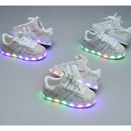 Girls Light-Up Glitter Sneakers – Cute Bow Design, Comfortable & Stylish ✨