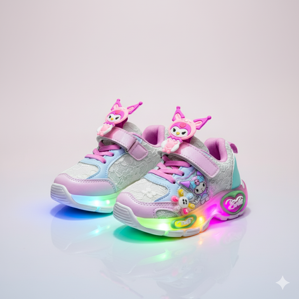 2025 Spring New Children's Kuromi Sports Shoes Princess Light Up Campus Running Shoes Breathable Girls Luminous Shoes