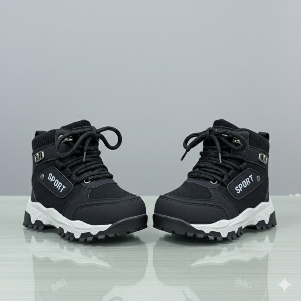 Bottines de sport pour enfants, chaussures d'hiver d'extérieur pour garçons et filles, baskets montantes antidérapantes, chaudes et confortables à lacets