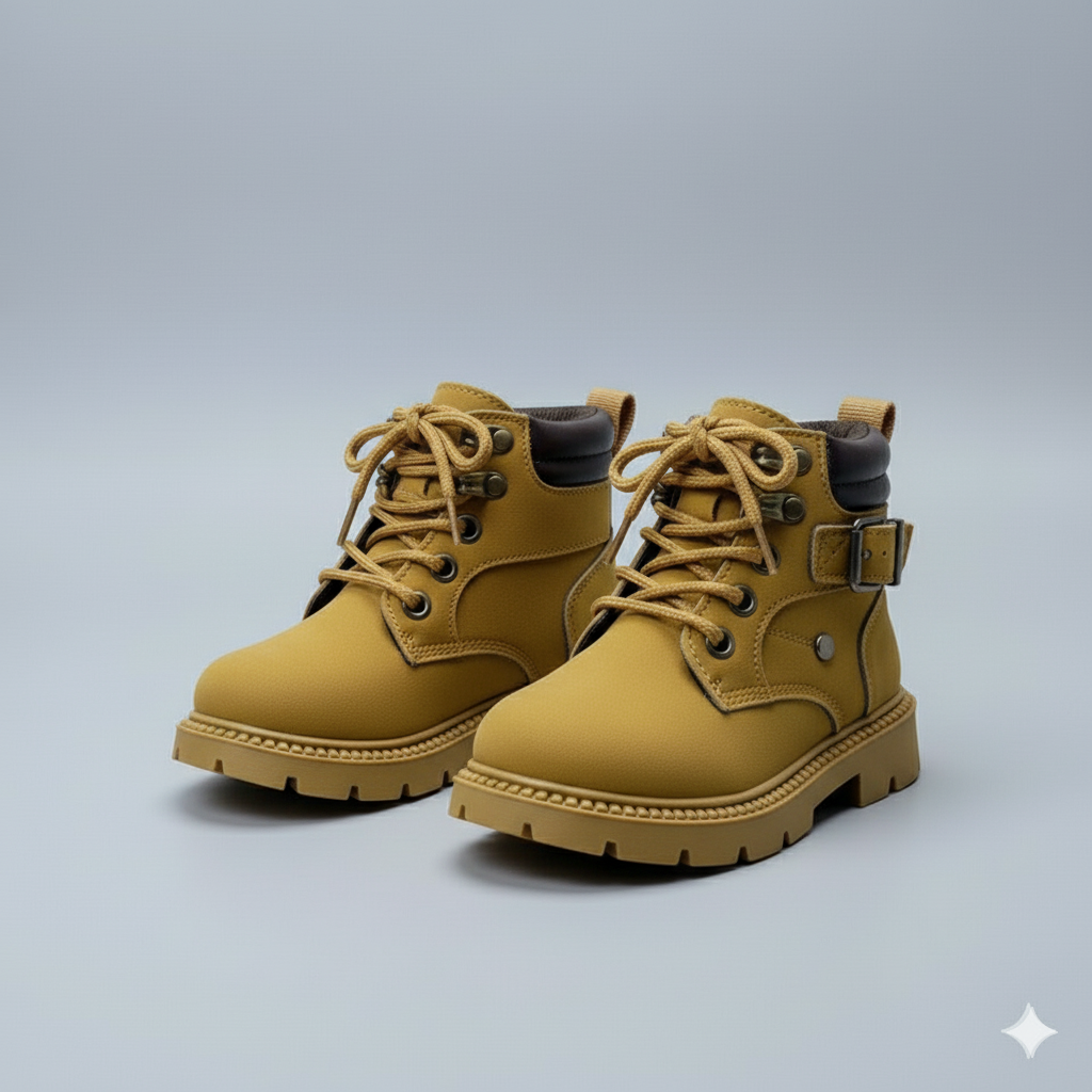 Bottes pour enfants antidérapantes - Semelle crantée, lacets et boucle 