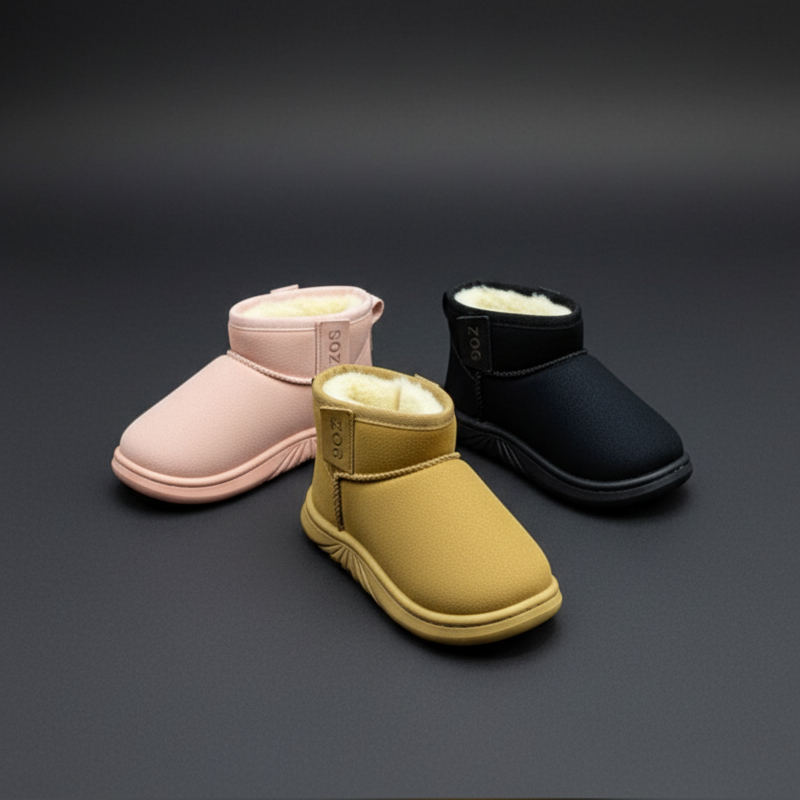 Girls' Faux-Fur Ankle Boots: Warm Toes, Non-Slip, No Laces — Product image: Plush faux-fur lining locks in warmth while the ridged non-slip outsole helps pr