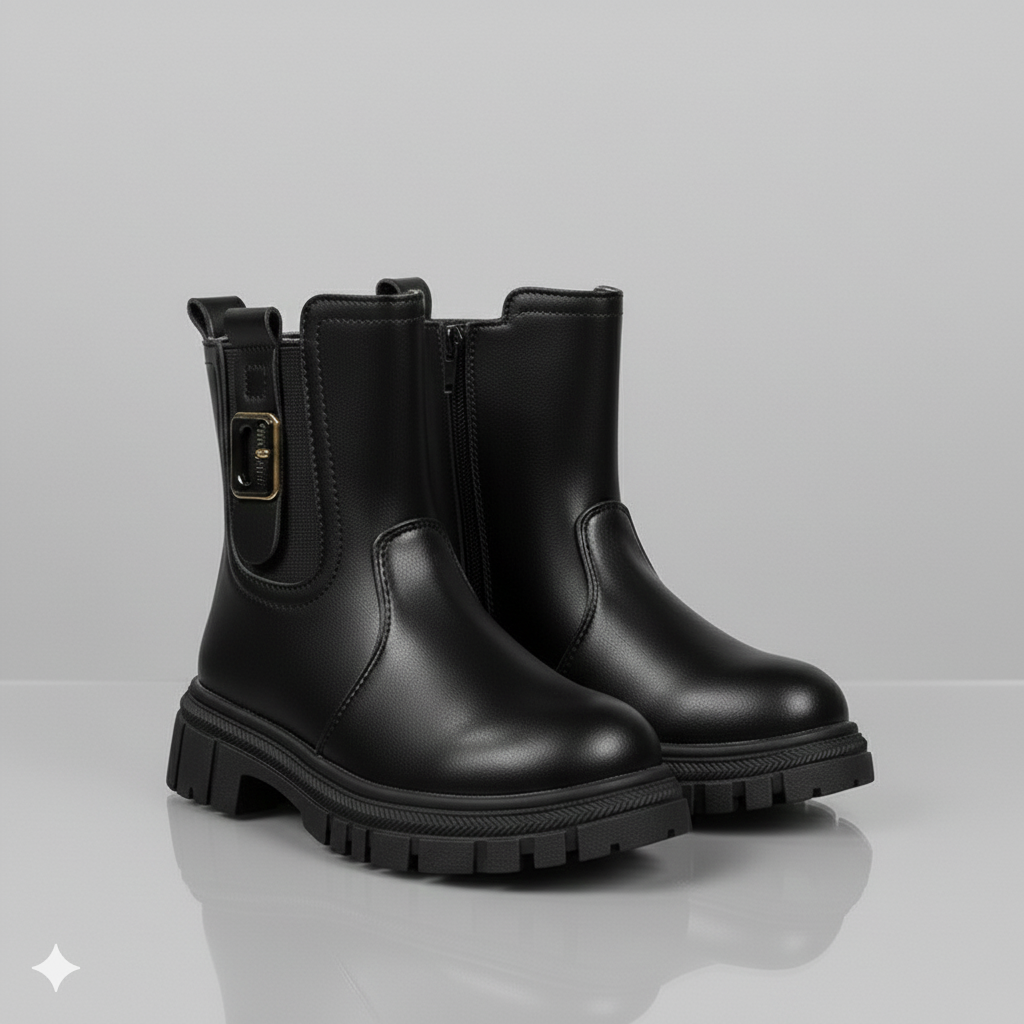 "Kids Winter Fashion Boots – Non-Slip Warm Leather Boots with Chunky Sole for Girls"