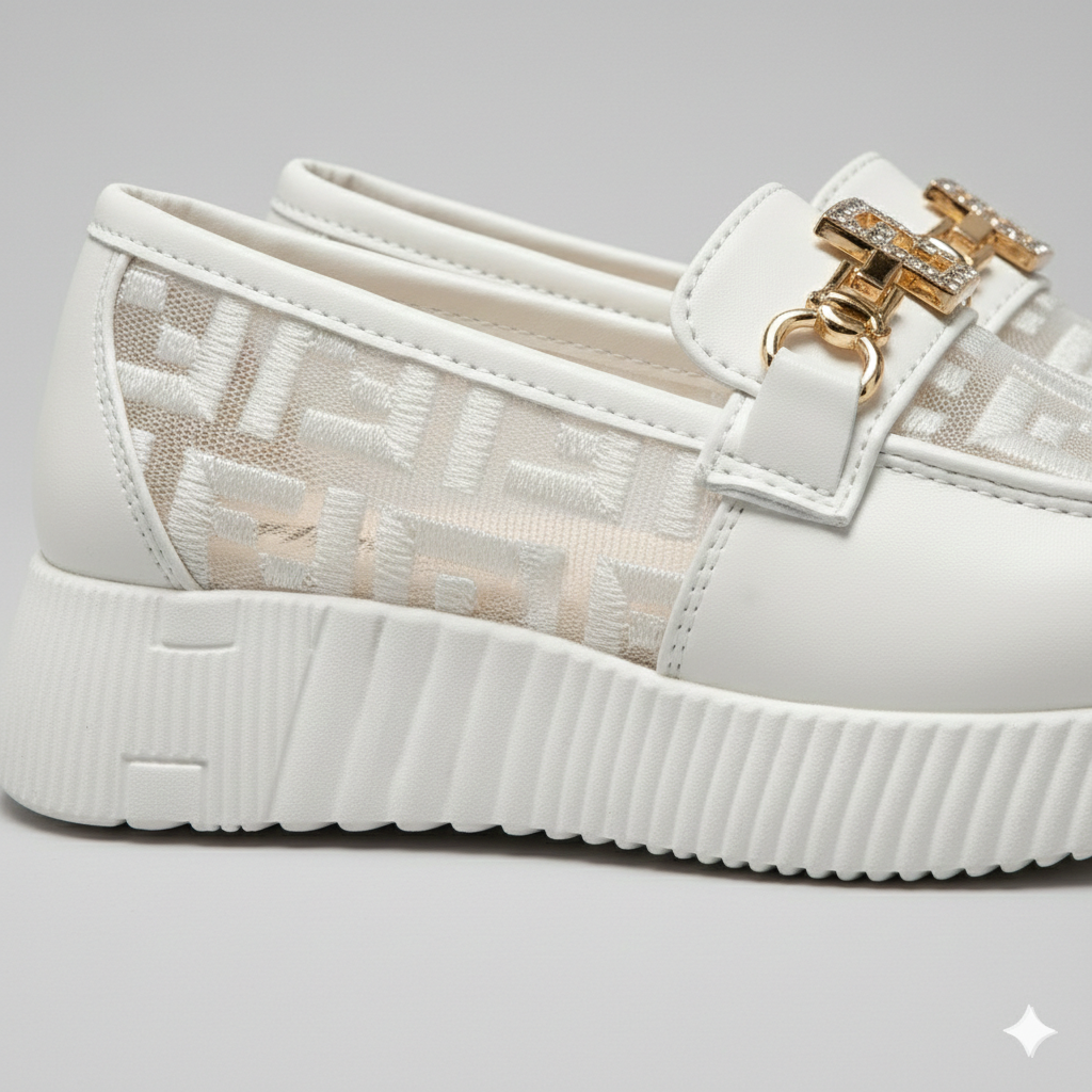 أحذية أنيقة للبنات بنعل سميك وتفاصيل ذهبية