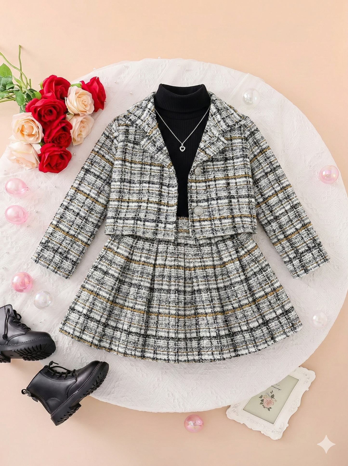 Classic Plaid Charm 3-Piece Outfit Set