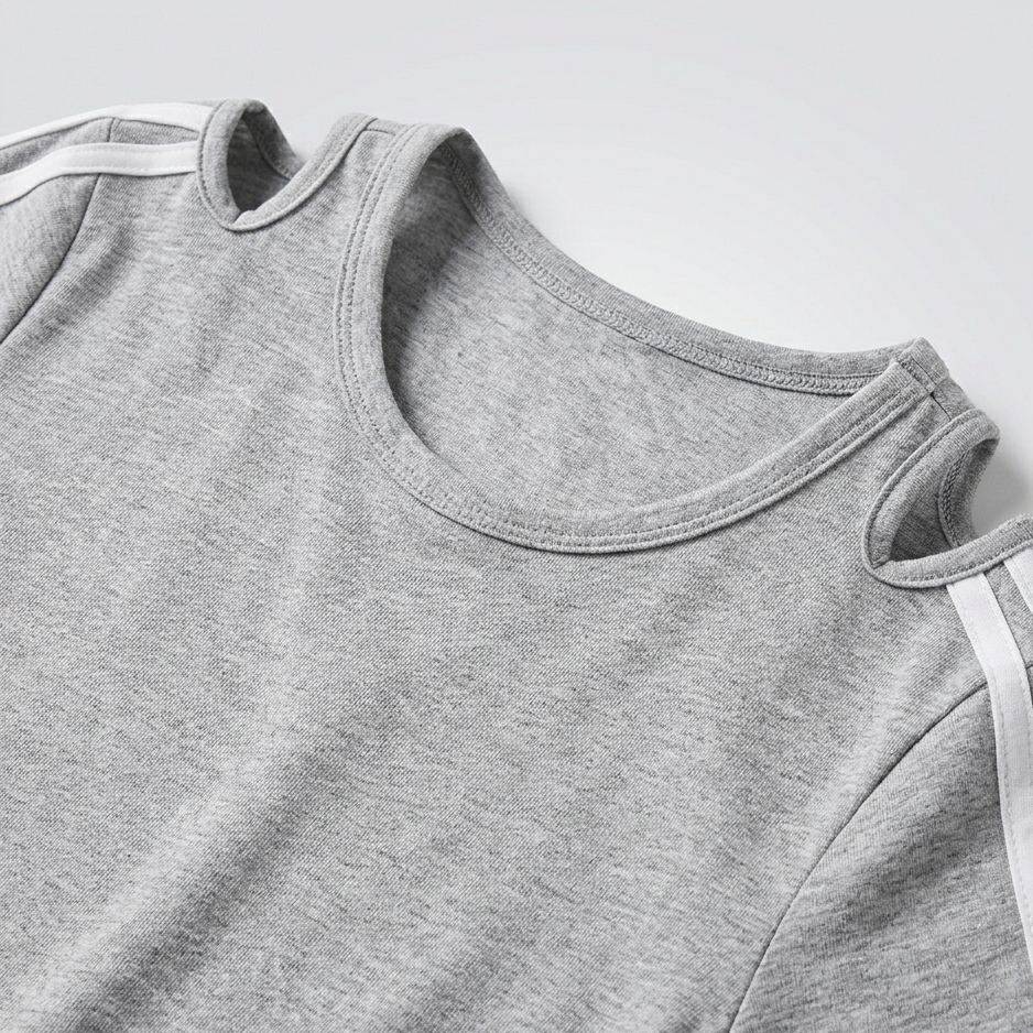 فستان بناتي رمادي فاتح بخط جانبي وأكمام قصيرة