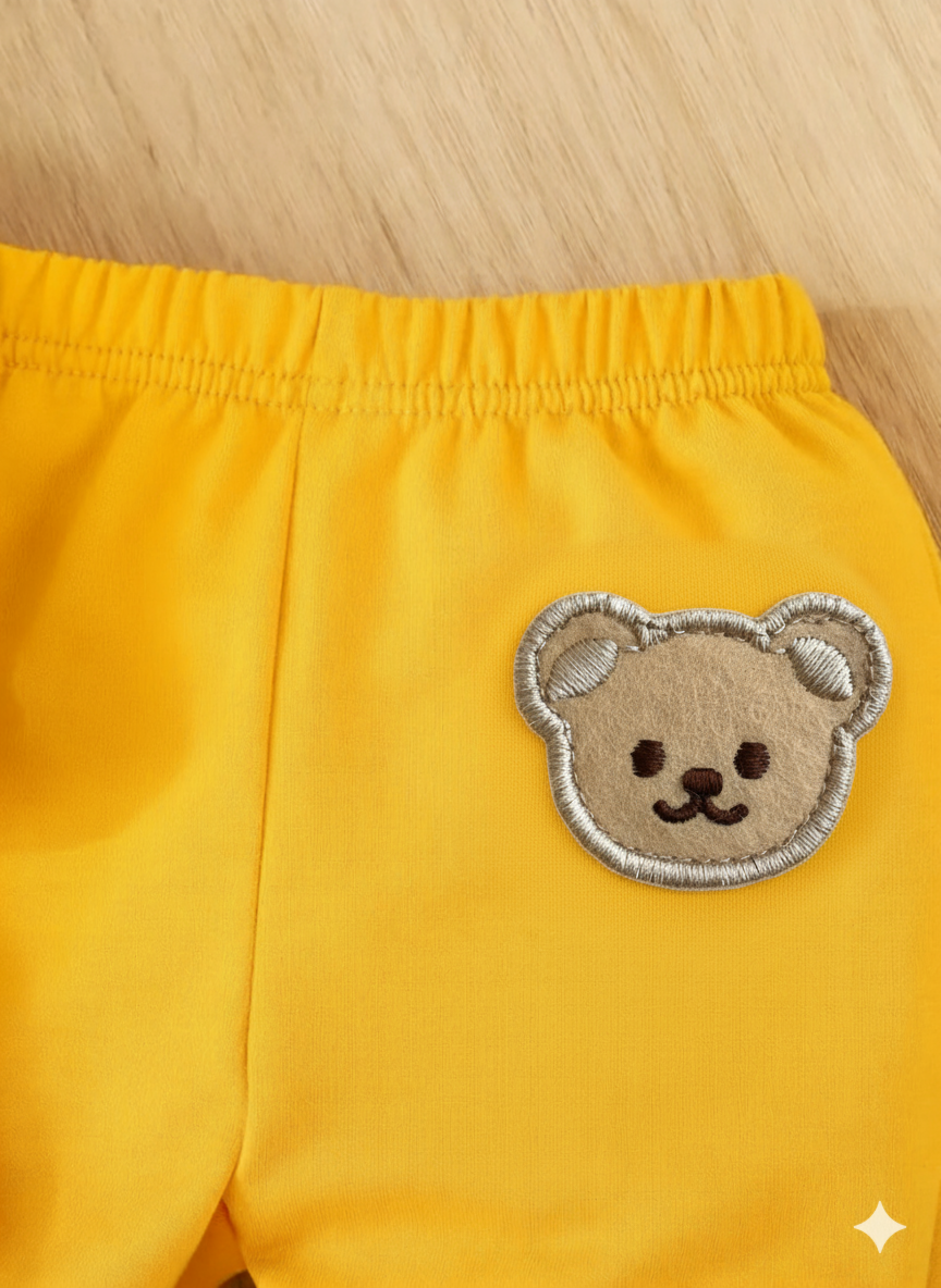 Ensemble 3 pièces pour garçon et fille : un t-shirt avec imprimé ours, un sweat à capuche et un pantalon de sport.Ensemble 3 pièces pour garçon et fille : un t-shirt avec imprimé ours, un sweat à capuche et un pantalon de sport.