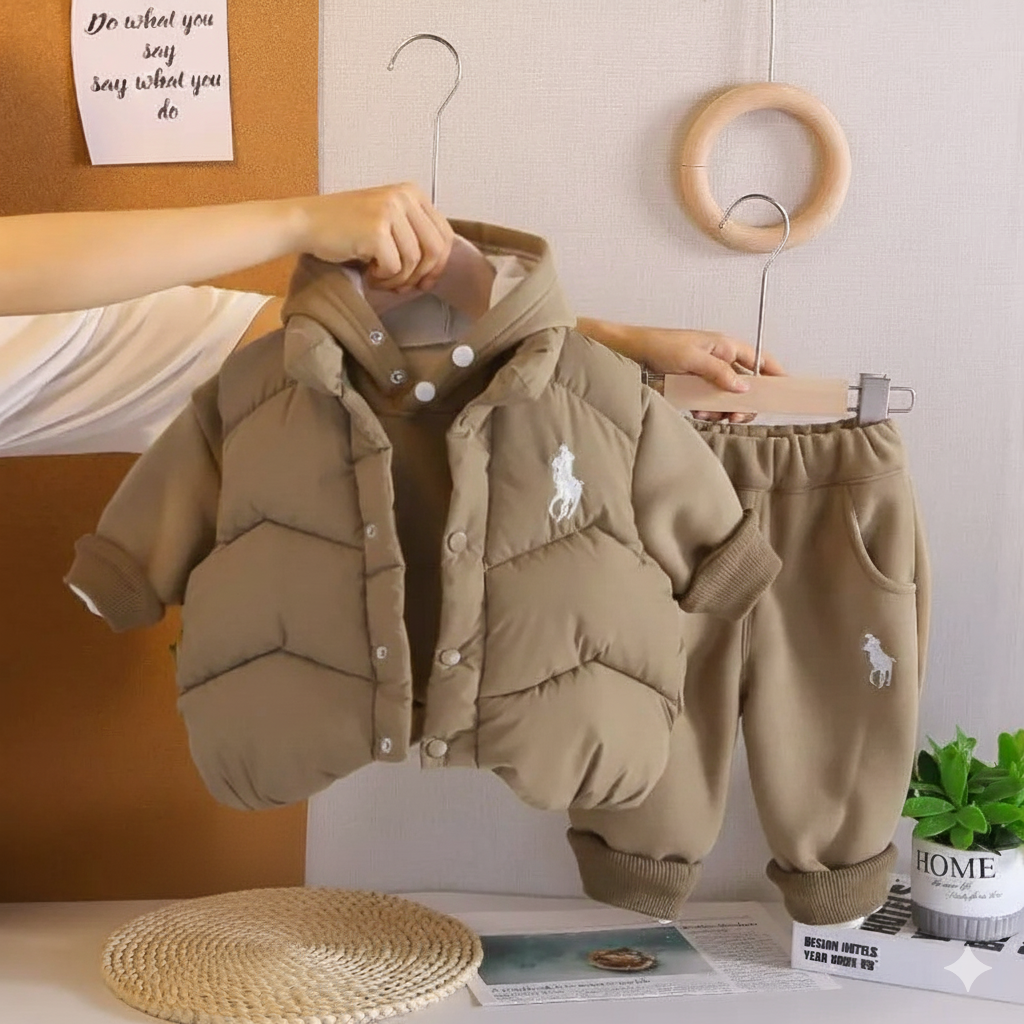 Children's winter hooded sweatshirt suit new style boy baby winter clothing plus velvet thickened vest three-piece set8