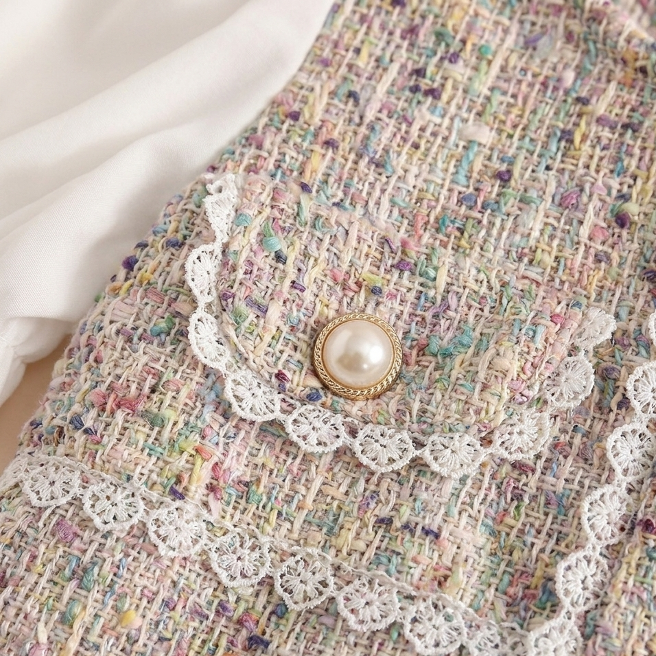 Girls Elegant Tweed Puff Sleeve Party Dress – Princess Style A-Line Dress