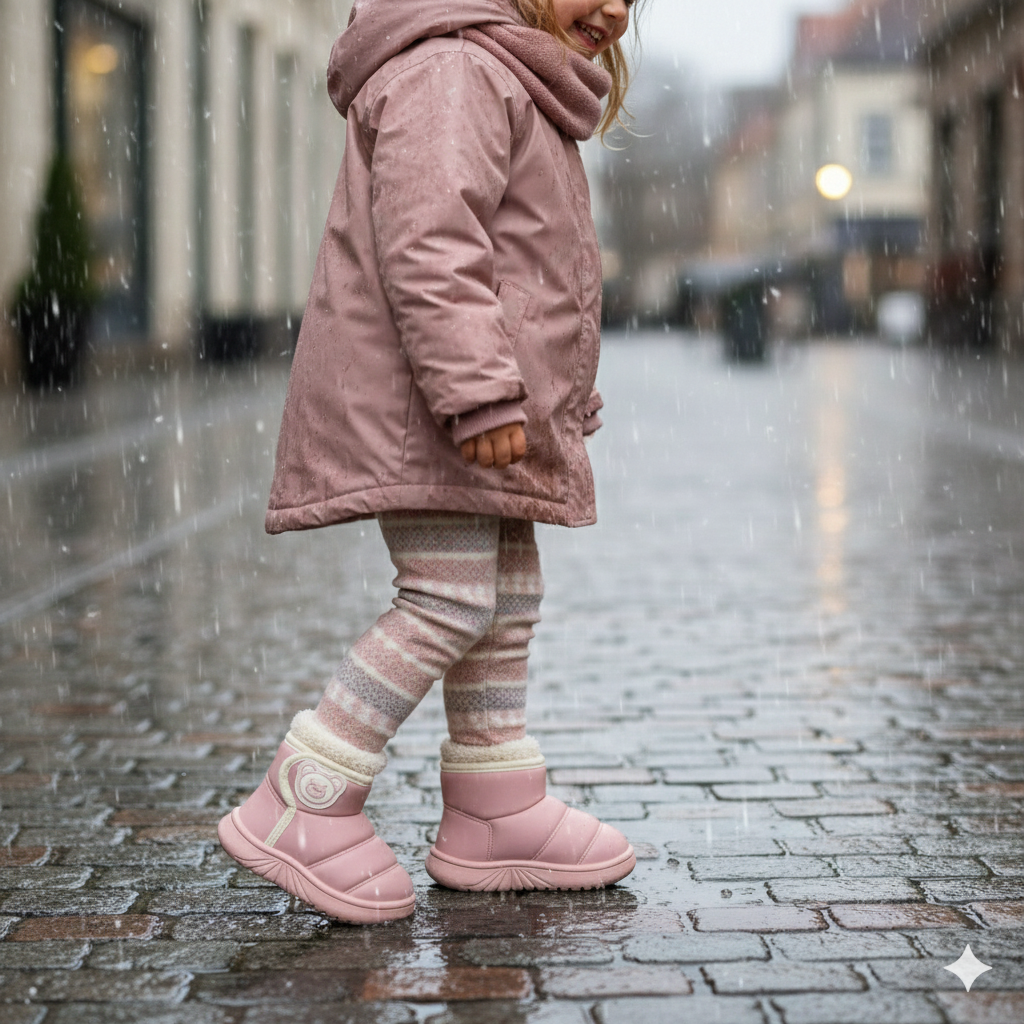 أحذية شتوية دافئة للأطفال، بطانة ناعمة، تصميم دب لطيف، نعل مانع للانزلاق، أحذية أطفال مريحة