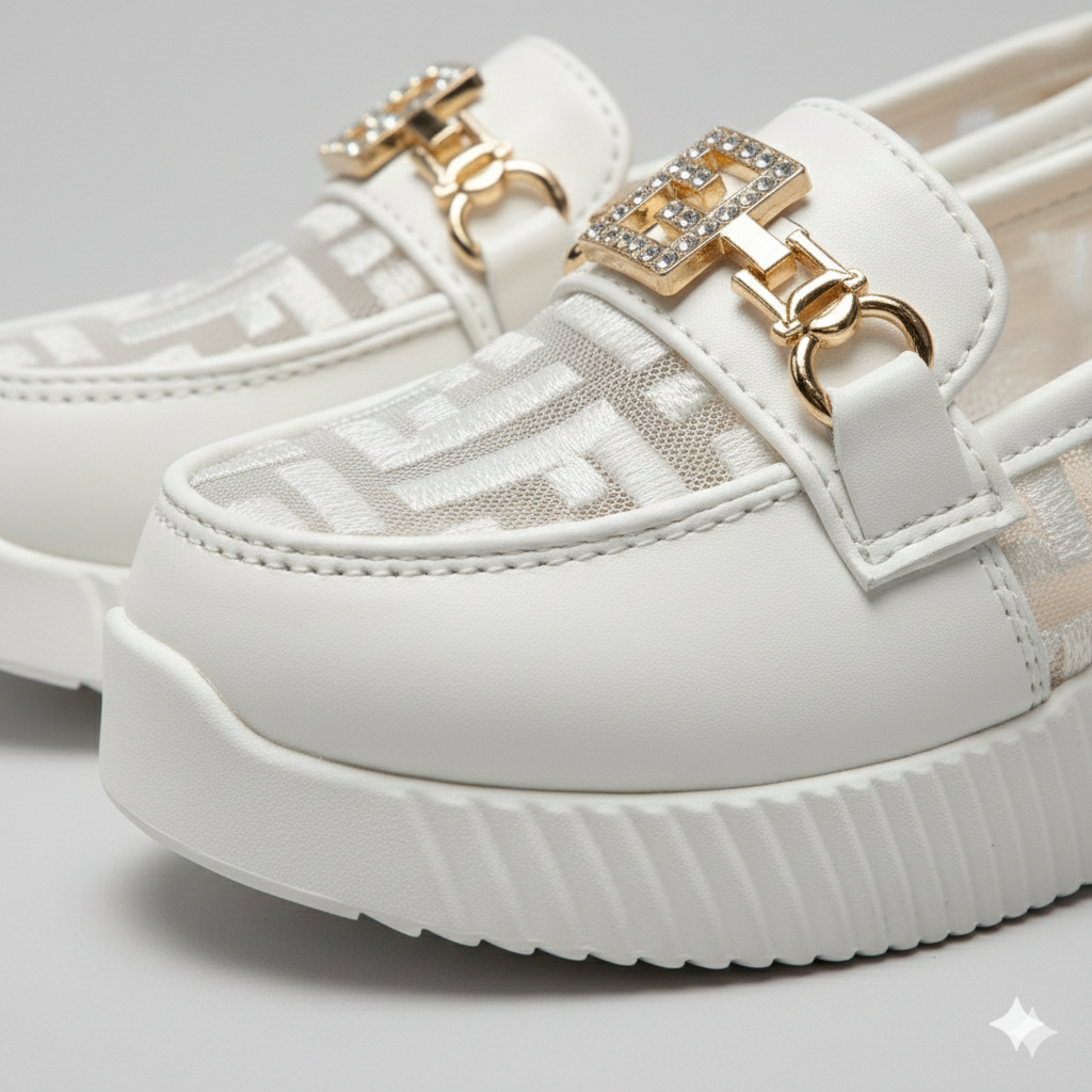 أحذية أنيقة للبنات بنعل سميك وتفاصيل ذهبية