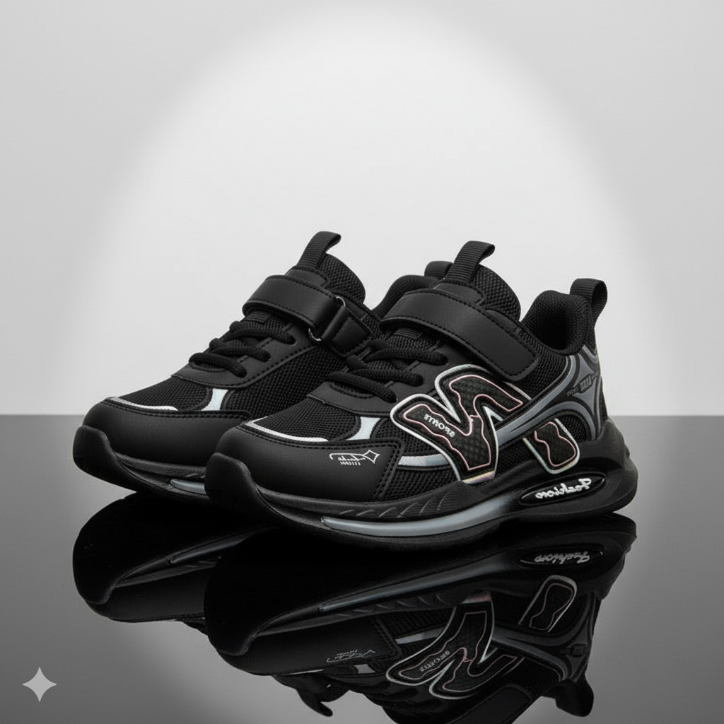 Baskets de sport pour garçon : faciles à enfiler, la bride et les lacets restent bien en place. 