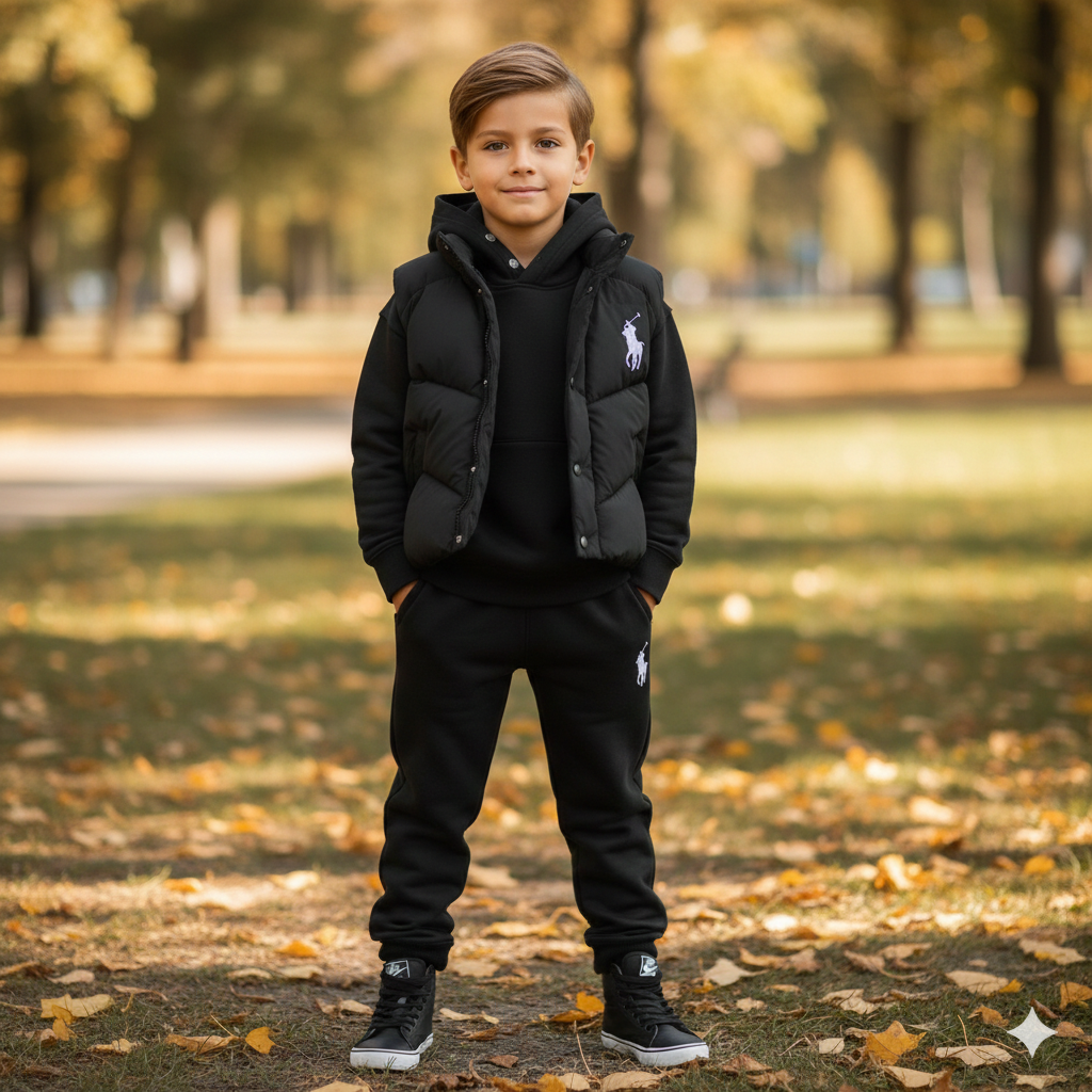 بدلة سويت شيرت بغطاء للرأس للأطفال في فصل الشتاء بتصميم جديد ملابس شتوية للأطفال والأولاد بالإضافة إلى سترة مخملية سميكة مكونة من ثلاث قطع