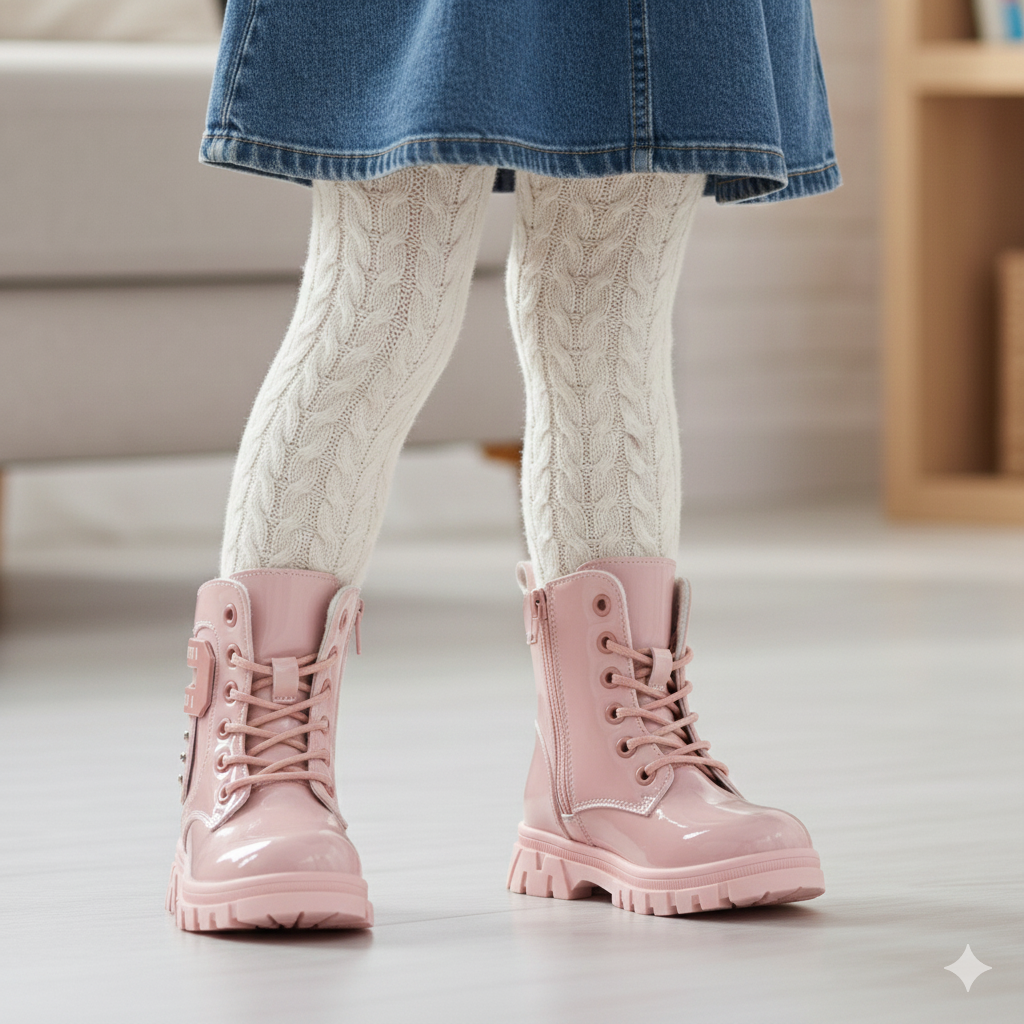 أحذية أنيقة لامعة للبنات، أحذية شتوية دافئة ومريحة للأطفال