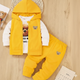 3-piece outfit set for boys and girls: a t-shirt with a bear print, a hooded sweatshirt, and sports pants.3-piece outfit set for boys and girls: a t-shirt with a bear print, a hooded sweatshirt, and sports pants.