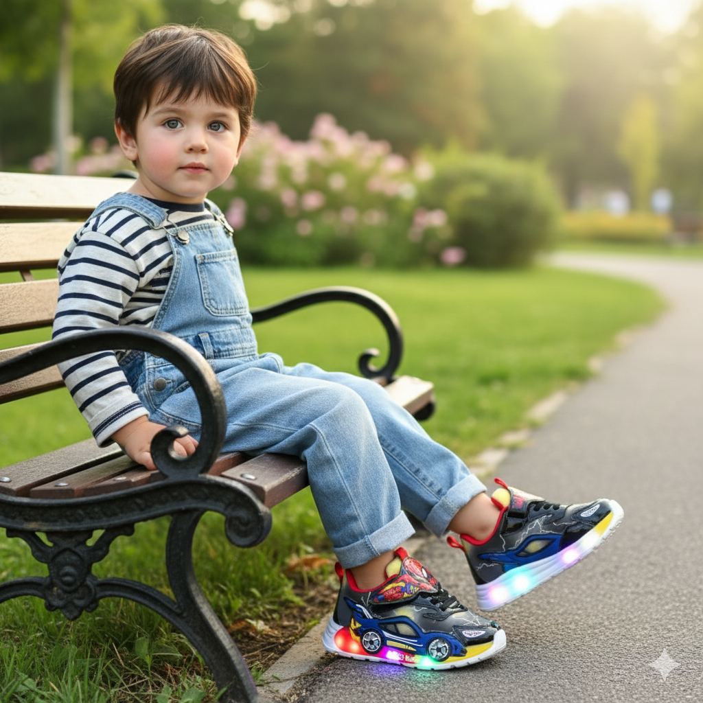 Children’s Light-Up Sneakers with Hero Print, Comfortable LED Running Shoes for Boys