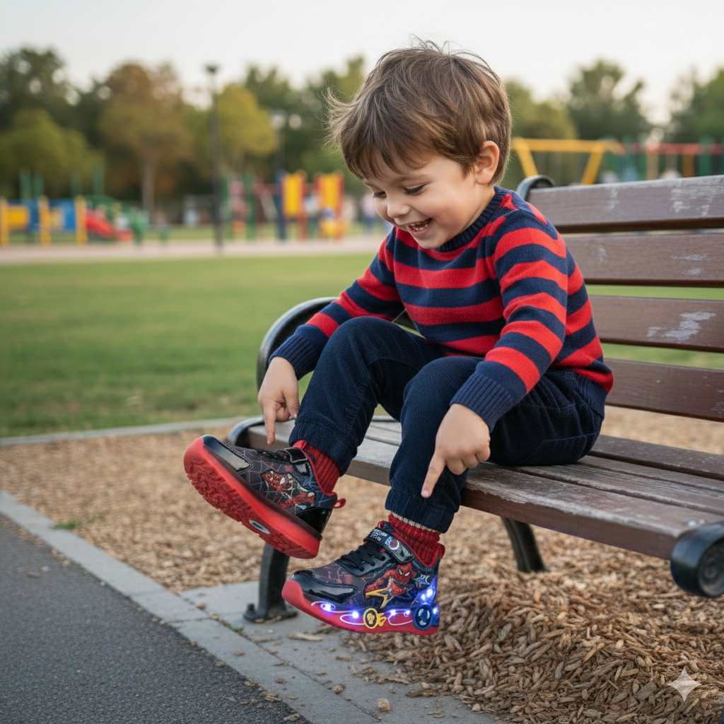 حذاء رياضي مضيء بطبعة سبايدر مان للمغامرات للأطفال