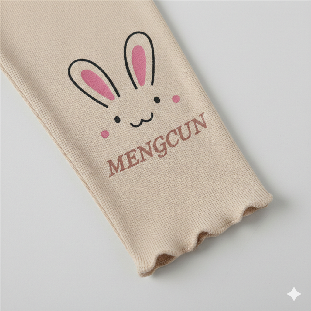 بنطلون ضيق للبنات بطبعة أرنب لطيفة - بنطلون قطني ناعم مطاطي