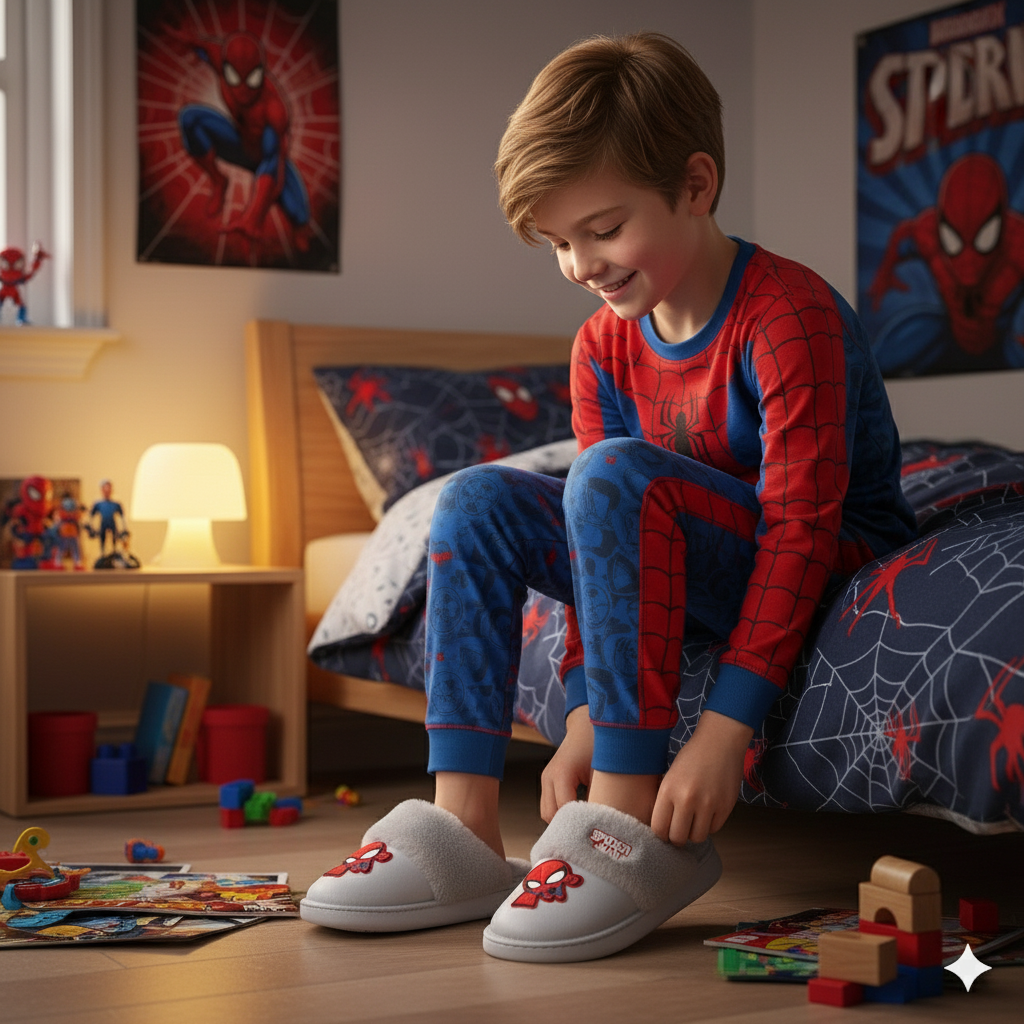 Pantoufles Spider-Man pour garçons : doublure en peluche chaude, bout fermé 
