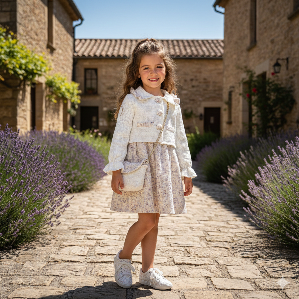 🌸 طقم شتوي أنيق للبنات – معطف ناعم، فستان ، وحقيبة صغيرة 🌸