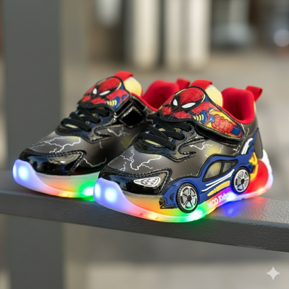 Children’s Light-Up Sneakers with Hero Print, Comfortable LED Running Shoes for Boys
