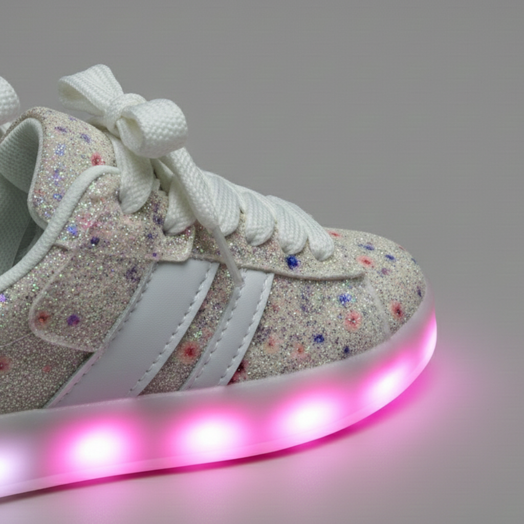 Girls Light-Up Glitter Sneakers – Cute Bow Design, Comfortable & Stylish ✨