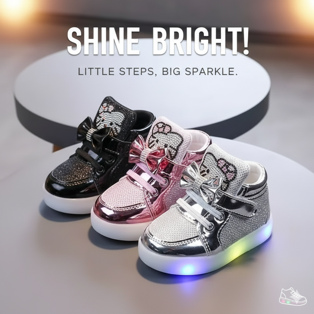 Girls LED Light-Up Glitter Sneakers | Fashion High-Top Shoes for Kids