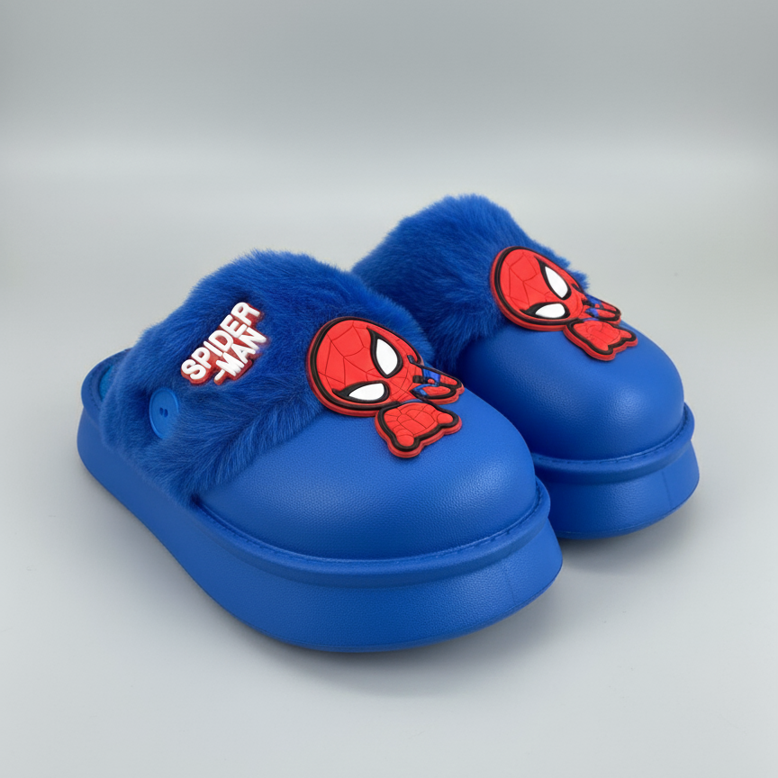 Pantoufles Spider-Man pour garçons : doublure en peluche chaude, bout fermé 