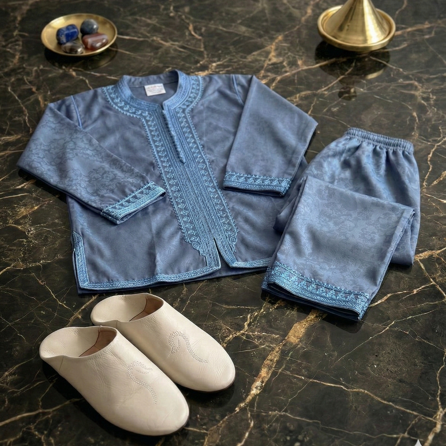 Ensemble 3 pièces Royal Jabador par irrakids | Tenue marocaine haut de gamme et babouches en cuir