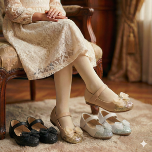 🌸 Girls Elegant Bow Glitter Mary Jane Shoes – Party & Special Occasion Flats