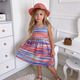 Robe d'été colorée pour fille avec un chapeau élégant et un grand nœud papillon