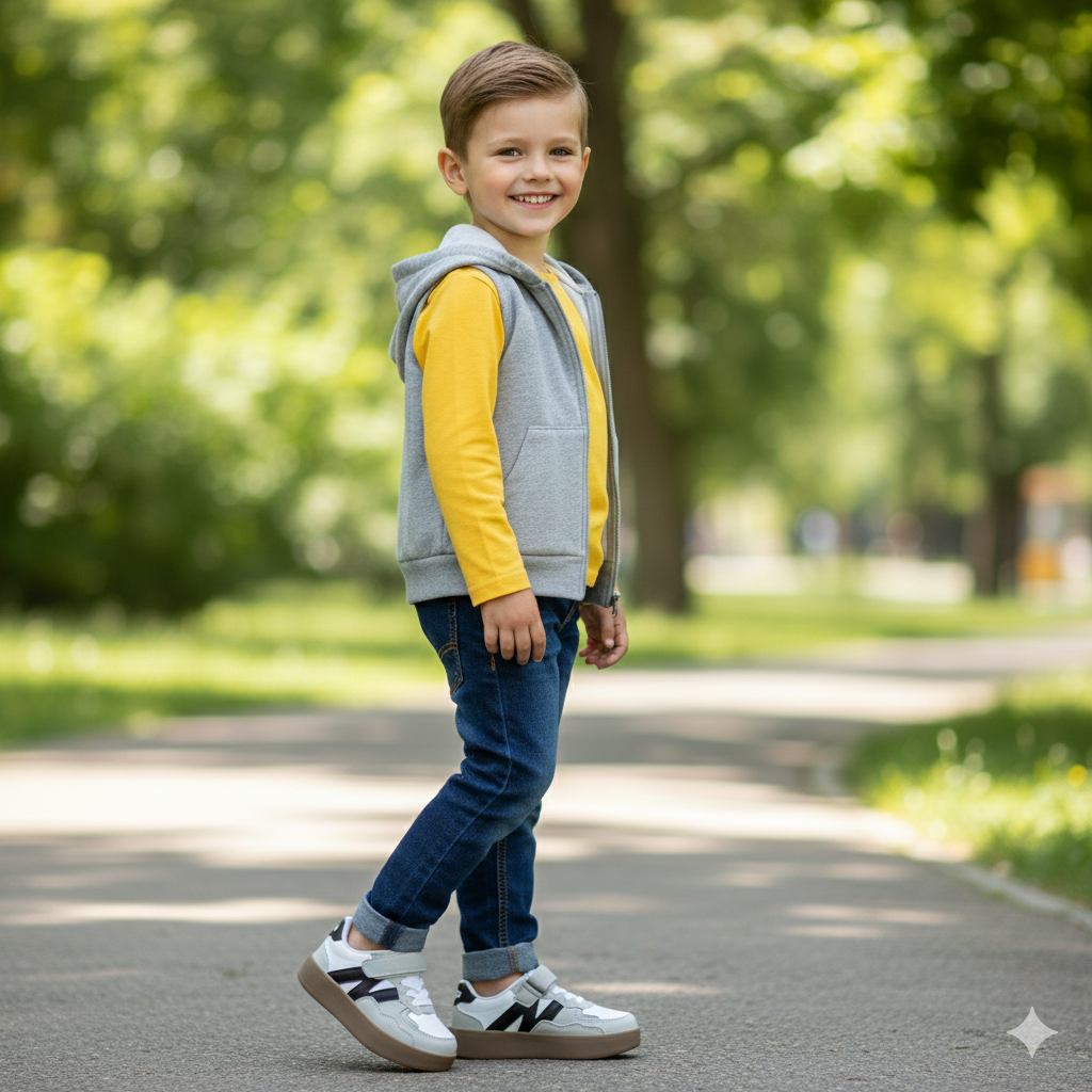 Kids Classic Low-Top Sneakers – Lace-Up & Velcro Strap | Durable Everyday Shoes