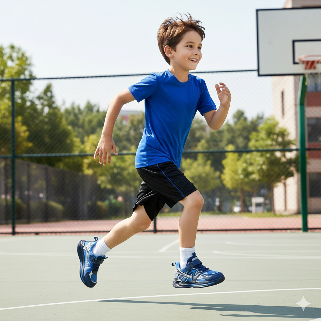 Baskets de sport pour garçon : faciles à enfiler, la bride et les lacets restent bien en place. 
