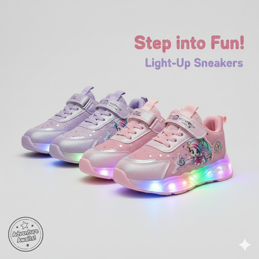 حذاء رياضي لامع للبنات بشريط فيلكرو - سريع الارتداء، حزام وأربطة آمنة