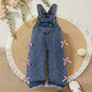 Ensemble 2 pièces salopette en jean avec t-shirt blanc et nœud pour fille