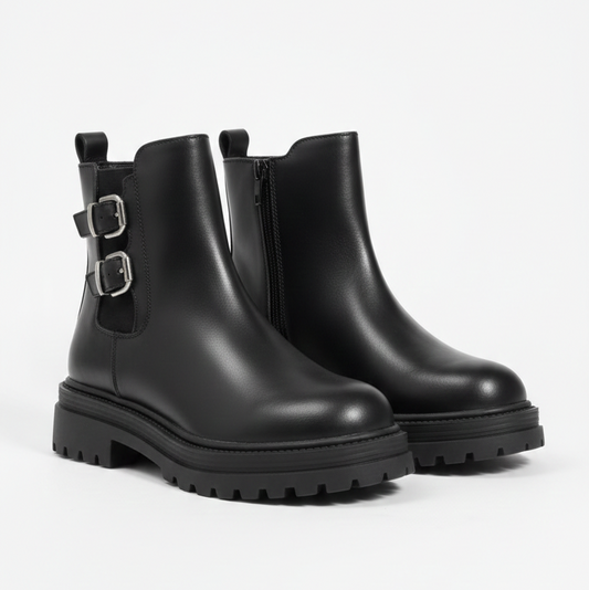 Bottines noires à boucle pour filles avec semelle épaisse