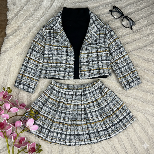 طقم ملابس كلاسيكي بنقشة مربعات مكون من 3 قطع