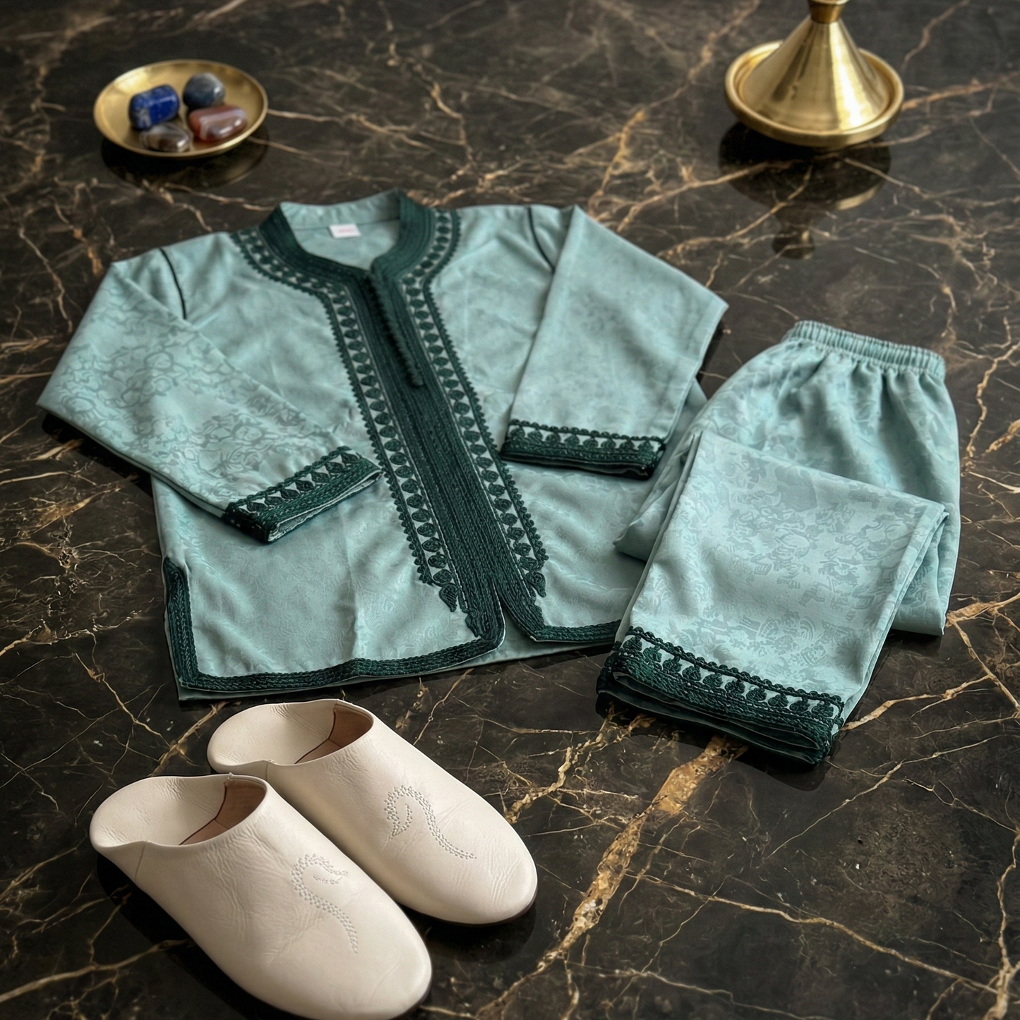 Ensemble 3 pièces Royal Jabador par irrakids | Tenue marocaine haut de gamme et babouches en cuir
