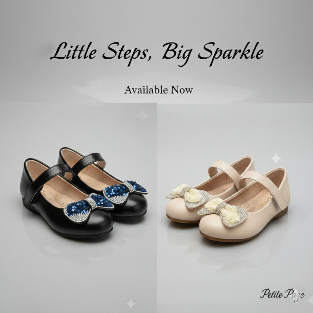 Princess Bow Mary Jane Shoes – Elegant Sparkle for Little Girls ✨